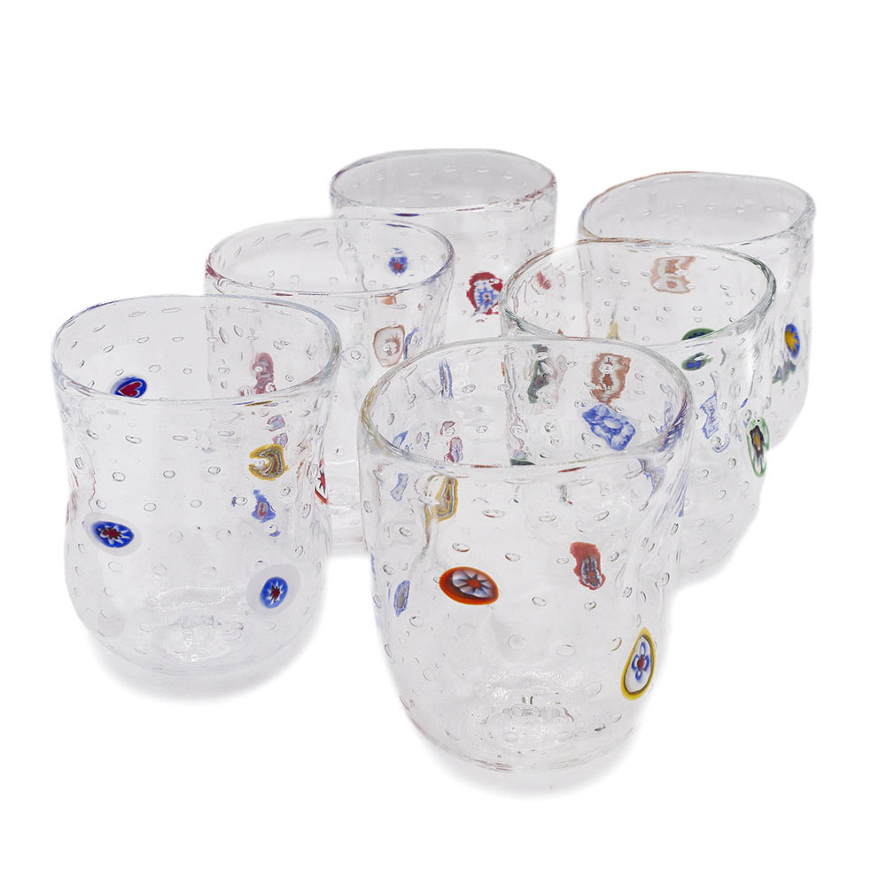 set of crystal blown glasses with murrine