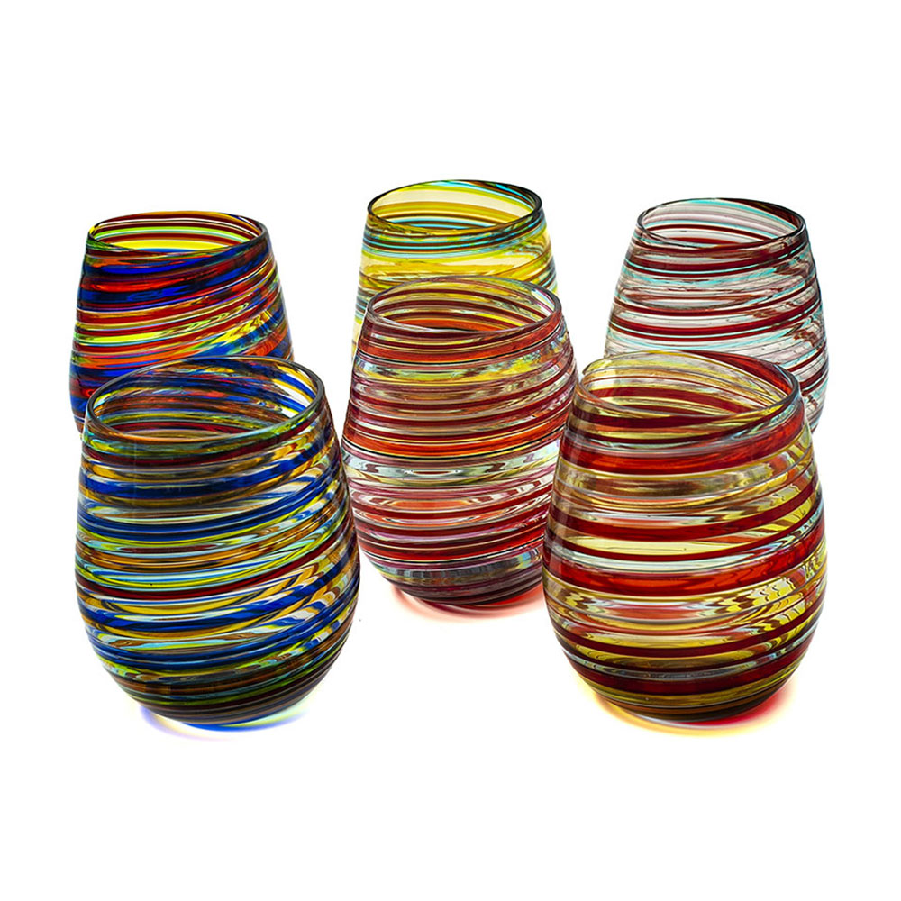 set of 6 round glasses with filigrana