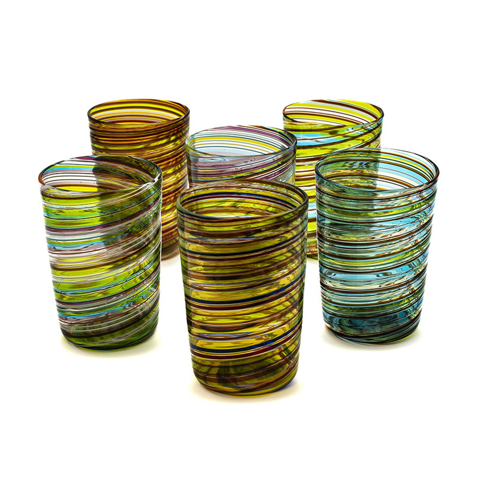 set of straight blown glasses with filigrana