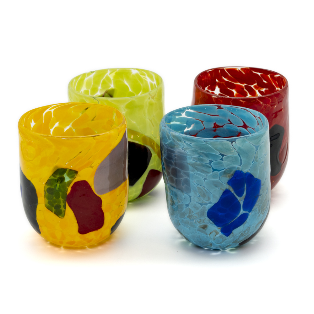 colored glasses with multicolored glass inserts