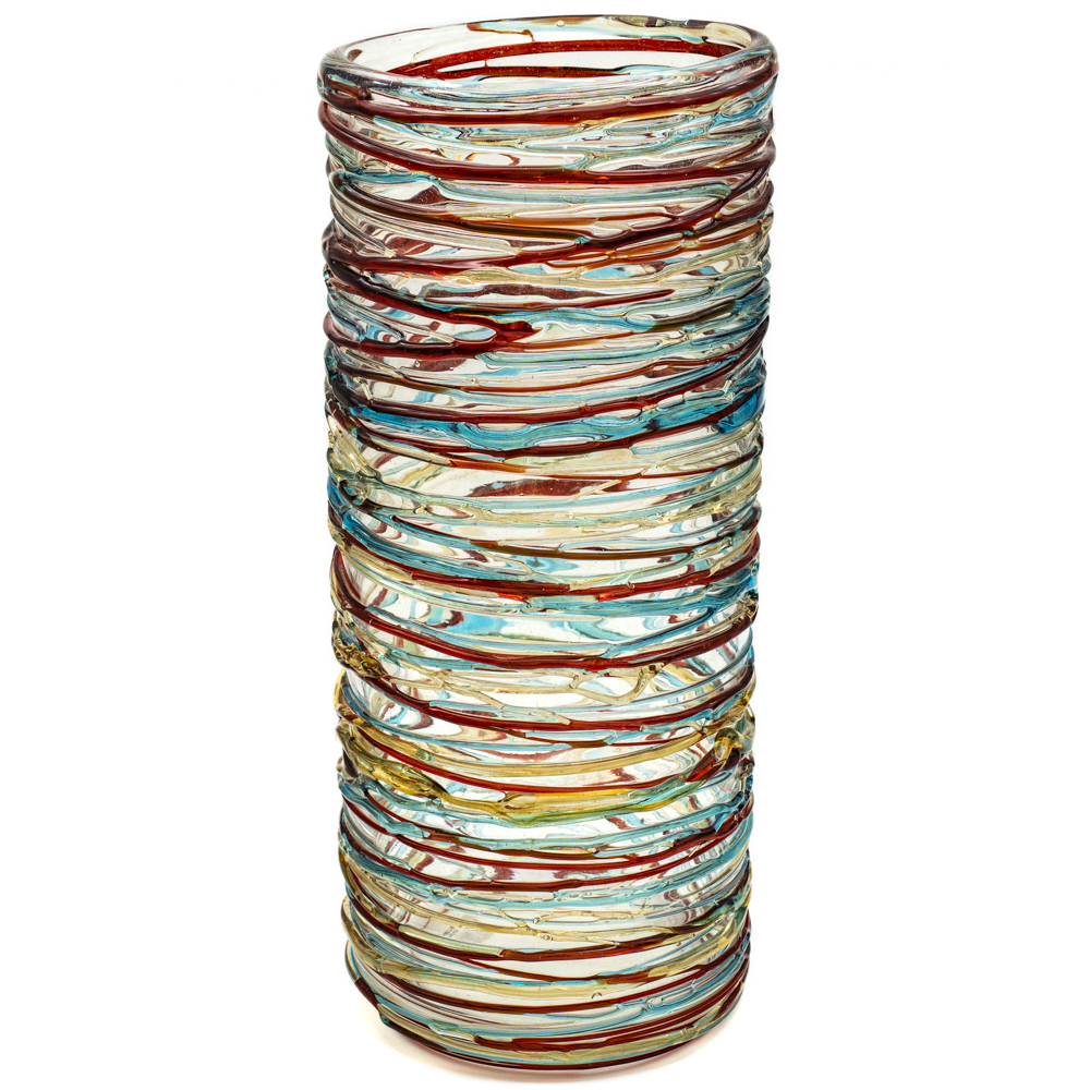 blown vase with threads of  multi-colored glass